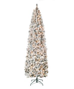9 ft. Pre-Lit Acacia Flocked Slim Tree with Clear Lights