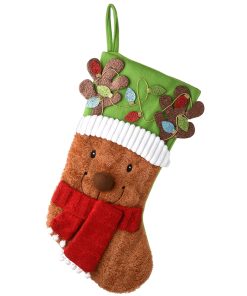 20 in. Be Merry Collection Novelty Teddy Bear Christmas Stocking. Red Scarf and Green Hat