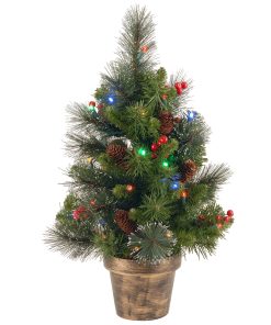 2 ft. Pre-Lit Crestwood Spruce Tree with Multicolor LED Lights