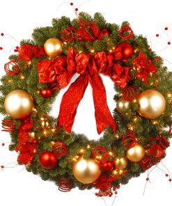 36 in. Pre-Lit Decorative Collection Cozy Christmas Wreath with Red and Clear Lights