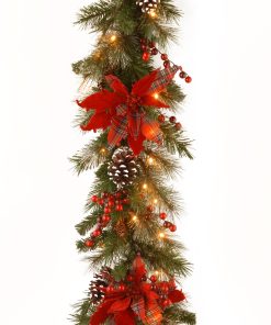 9 ft. Pre-Lit Tartan Plaid Garland with Warm White LED Lights