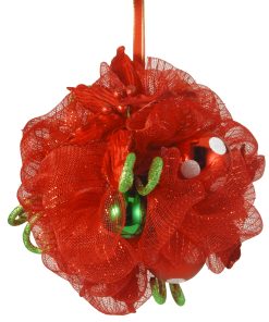 12 in. Decorative Collection Red Ribbon Kissing Ball