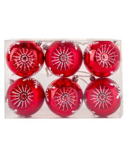 6-Piece Shatterproof Snowflake Red Ornaments