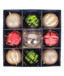 13 in. Gold Xmas Ball Decor Set