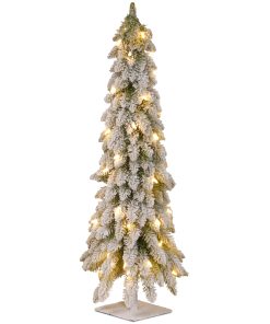 4 ft. Pre-Lit Snowy Downswept Forest Tree with Clear Lights