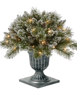 24 in. Pre-Lit Glittery Bristle Pine Porch Bush with Twinkly LED Lights