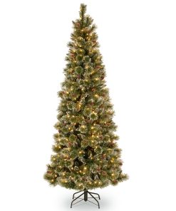 7.5 ft. Pre-Lit Glittery Bristle Slim Tree with Clear Lights