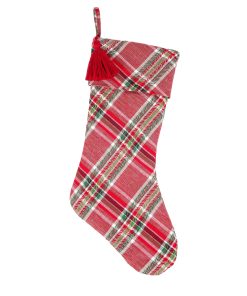 20 in. HGTV Home Collection Bias Cut Red Plaid Stocking