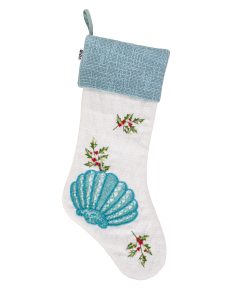 20 in. HGTV Home Collection Embroidered Blue Shell Stocking