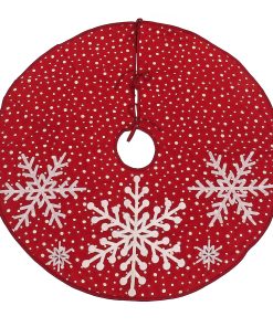 52 in. HGTV Home Collection Red Tree Skirt with Snowflake Embroidery and White Dots