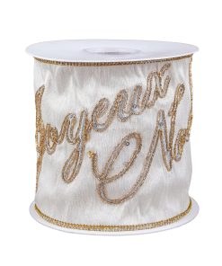 4 in. HGTV Home Collection Dupioni Embroidered Joyuex Noel Ribbon