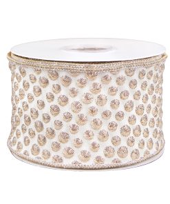 3 in. HGTV Home Collection Rainer Jacquard Tissue Back Ribbon. Gold
