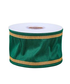 3 in. HGTV Home Collection Dupioni Double-Sided Ribbon. Green & Gold