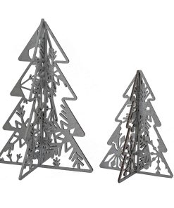 10 in. and 7 in. Silver Christmas Trees Table Decor. Lightweight Wood. Set of 2