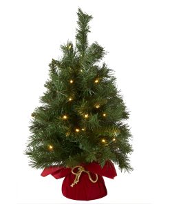 2 ft. Pre-Lit Majestic Fir Tree with LED Lights. Red Base
