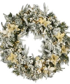 30 in. Pre-Lit Frosted Colonial Fir Wreath with Dual Color LED Cosmic Lights