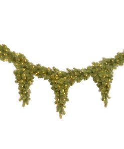 6 ft. Pre-Lit Downswept Douglas Fir Teardrop Garland with White Lights