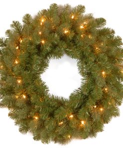 24 in. Pre-Lit Downswept Douglas Fir Wreath with Warm White LED Lights