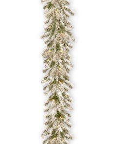 9 ft. Pre-Lit Snowy Sheffield Spruce Garland with Twinkly LED Lights