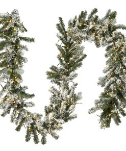 9 ft. Pre-Lit Snowy Sheffield Spruce Garland with LED Lights