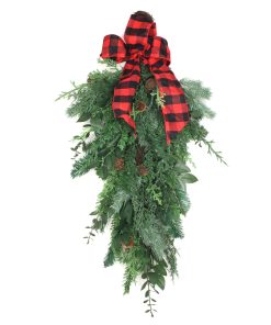 30 in. Mixed Pine Christmas Teardrop with Bow