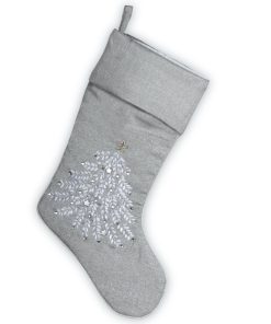 19 in. Silver Stocking with Christmas Tree Design