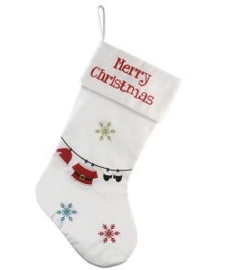 18 in. White Merry Christmas Stocking with Snowflakes