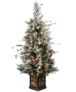 4 ft. Pre-Lit Snowy Bedford Pine Tree with Clear Lights