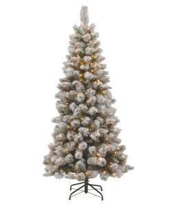 7.5 ft. Pre-Lit Snowy Bristle Pine  Slim Tree with Clear Lights