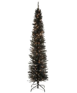 6 ft. Pre-Lit Tinsel Collection Black Tree with Clear Lights
