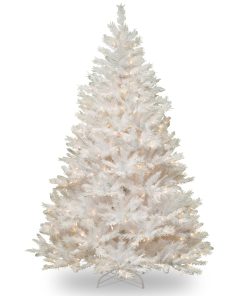 7.5 ft. Pre-Lit Winchester Pine White Tree with Clear Lights and Silver Glitter