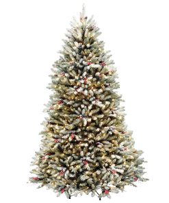 7.5 ft. Pre-Lit Dunhill Fir Flocked Tree with 750 Clear Lights