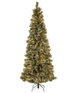 7.5 ft. Pre-Lit Glittery Bristle Slim Tree with LED Lights