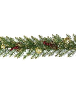 9 ft. Pre-Lit Dunhill Fir Glittery Gold Garland with LED Lights