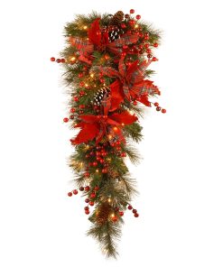 36 in. Pre-Lit Tartan Plaid Teardrop with Warm White LED Lights