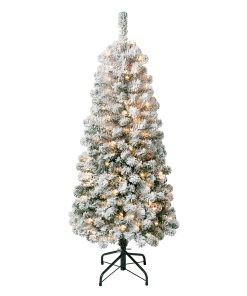 4.5 ft. Pre-Lit Acacia Medium Flocked Tree with Clear Lights