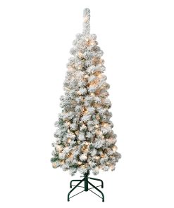 4.5 ft. Pre-Lit Acacia Pencil Slim Flocked Tree with Clear Lights