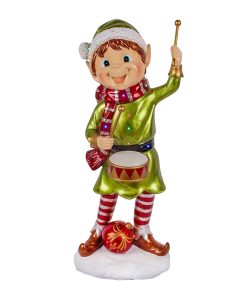 37 in. Drumming Pixie Elf with Multicolor Lights
