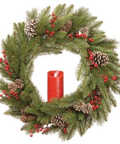 24 in. Bristle Berry Wreath with Single Candle
