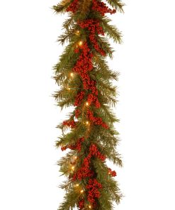 9 ft. Pre-Lit Valley Pine Garland with Warm White LED Lights