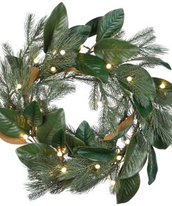 24 in. Pre-Lit Magnolia Mix Pine Wreath with LED Lights