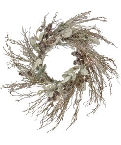24 in. Pre-Lit Alpine Snow Lump Wreath with Pure White LED Rice Lights