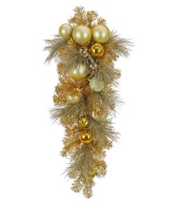 36 in. Pre-Lit Be Merry Decorated Gold Teardrop with Warm White LED Lights