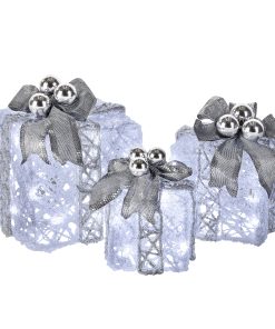 Pre-Lit Decorated White Gift Box Assortment