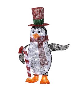 36 in. Pre Lit Penguin with Red Top Hat and Candy Cane Decor