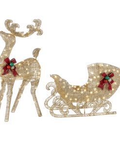 48 in. Champagne Reindeer Pulling 38 in. Sleigh
