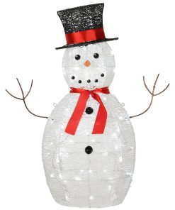 36 in. Pre Lit Sisal Snowman Decoration with Cool White LED Lights