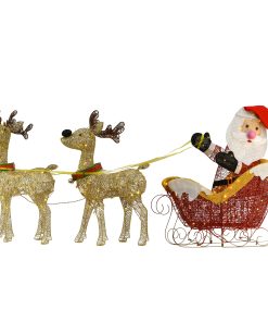 33 in. Pre Lit Santa and Reindeer Decoration. with Warm White LED Lights