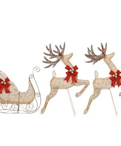 42 in. Glittered Mesh Fabric Deer with 27 in. Sleigh and Lights