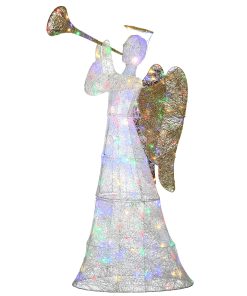 60 in. Trumpeting White Angel with Multicolor LED Lights